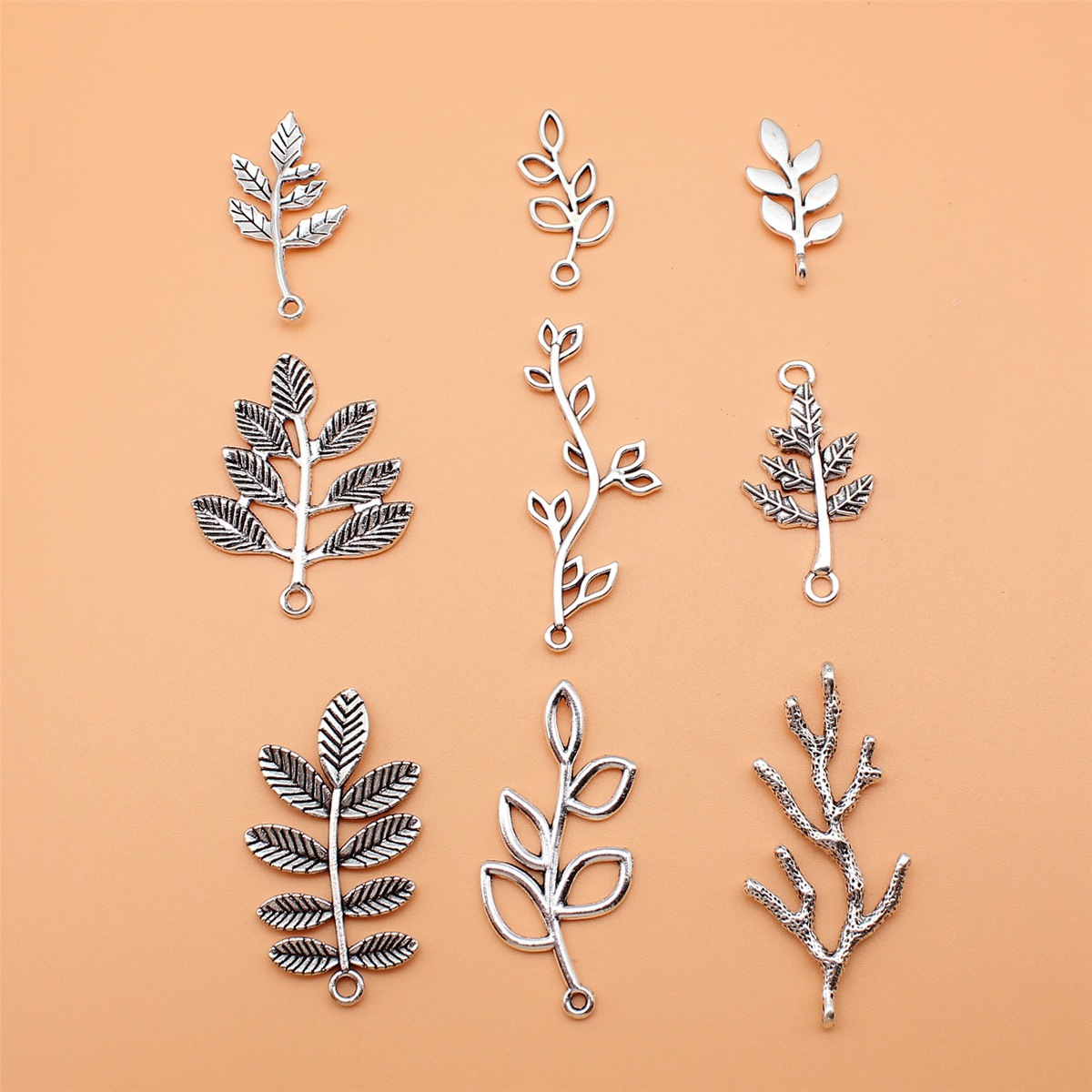 Vintage Fashion Collection - 9pcs Antique Silver Color Branch Charms