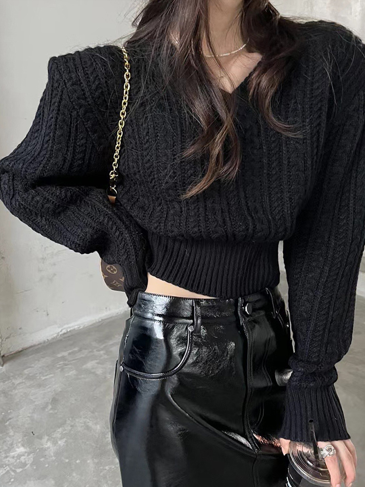 V Neck Short Sweater Women Kor - Vintage Fashion Old Money recension och pris