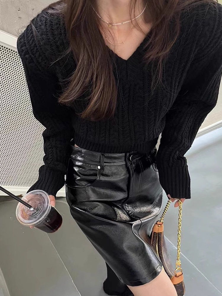 V Neck Short Sweater Women Kor - Vintage Fashion Old Money recension och pris