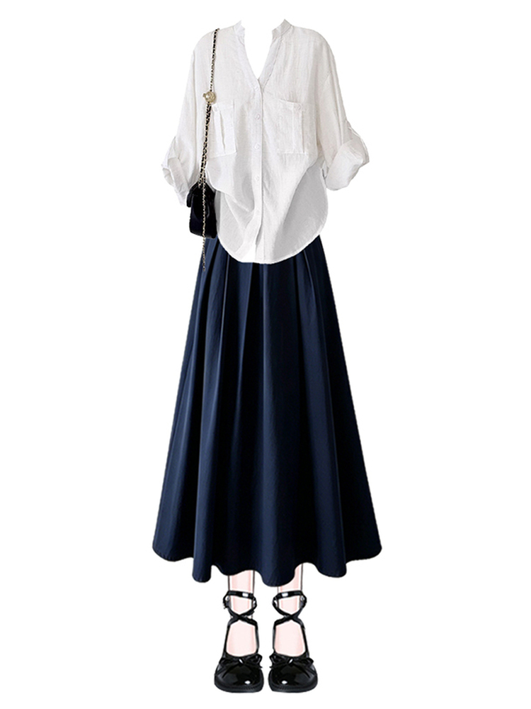 Loose Long Sleeve V-Neck Casua - Vintage Fashion Collection recension och pris